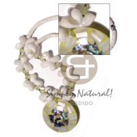 4 5mm white clam heishe with moon shells  green acrylic crystals