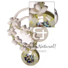4 5mm white clam heishe with moon shells  green acrylic crystals