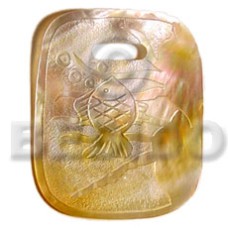 fish on a rectangular 45mmx40mm mother of pearl shell (MOP)