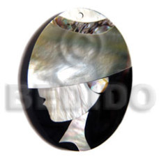 50mmx38mm oval pendant elegant hat lady delicately etched in sh