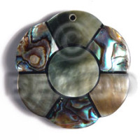 45mm laminated paua blacklip shell flower combination with 5mm black res