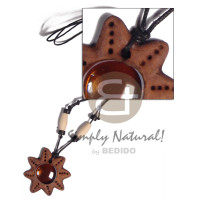 40mm clay star with gemstone  adjustable black wax cord tribal