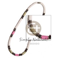 white clam heishe with wood tube combination