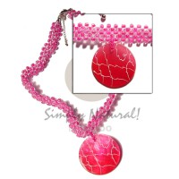 fuschia pink glass beads flat choker with