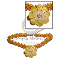 yellow gold glass beads flat choker with