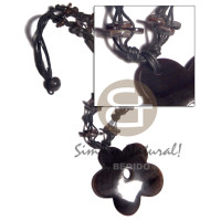 4 rows black knotted wax cord with blacklip heishe wood beads acc