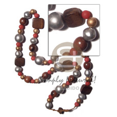 asstd. wood beads in natural brown, gold, light red , silver tones
