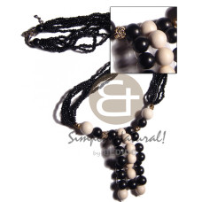black and white tones of 10mm wood beads in 6 rows glass beads