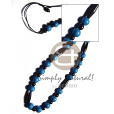 12mm bright blue wood bead alternating 8mm black wood beads and