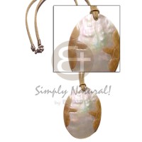 leather thong with oval mother of pearl shell (MOP) with embossed
