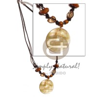 40mm mother of pearl shell (MOP) round pendant with wood beads,