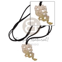 45mm carved dragon mother of pearl shell (MOP) in leather thong