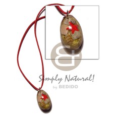 laminated cowrie shell pendant in wax cord