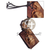 clay tribal mask on 60mmx40mm rectangular driftwood  adjustable