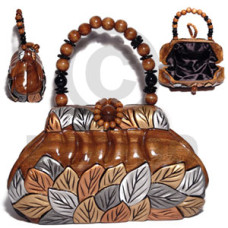 collectible handcarved laminated acacia wood handbag