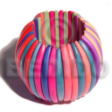 elastic multicolored natural white wood bangle