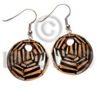 dangling earrings  35mm round laminated wood with dried leaves