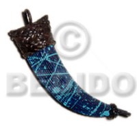 textured marbled blue natural wood fang pendant