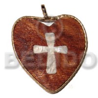 60mm textured heart bayong wood with cross